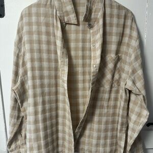 Women's Beige Checkered Button Down Shirt